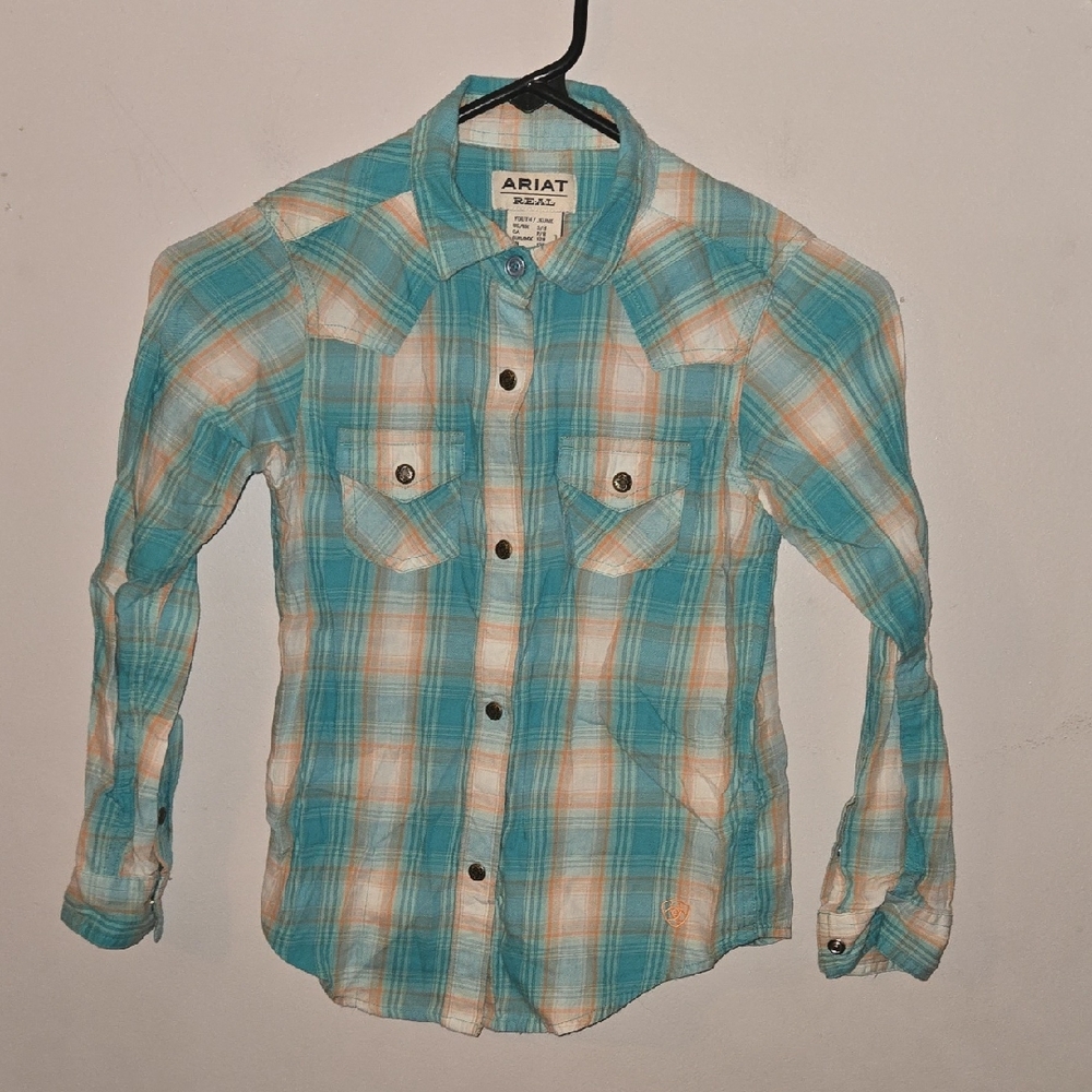 Ariat Turquoise and Cream Plaid Shirt